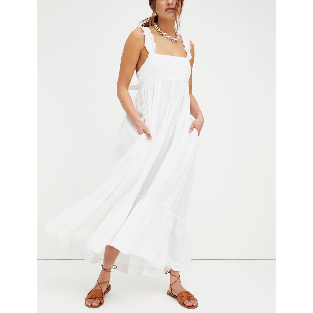 Free People White Maxi Sundress with Ruffle Straps